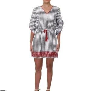 Ralph Lauren Gray And White Striped Tunic with Red Trim Accents